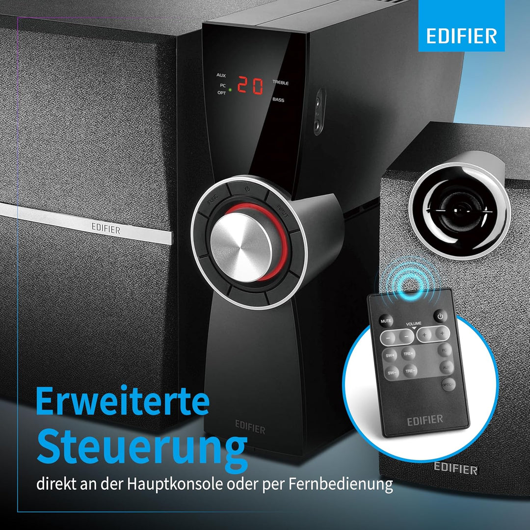 EDIFIER C2XD 2.1 Lautsprechersystem (53 Watt) mit Infrarot-Fernbedienung und optischem Eingang, C2XD