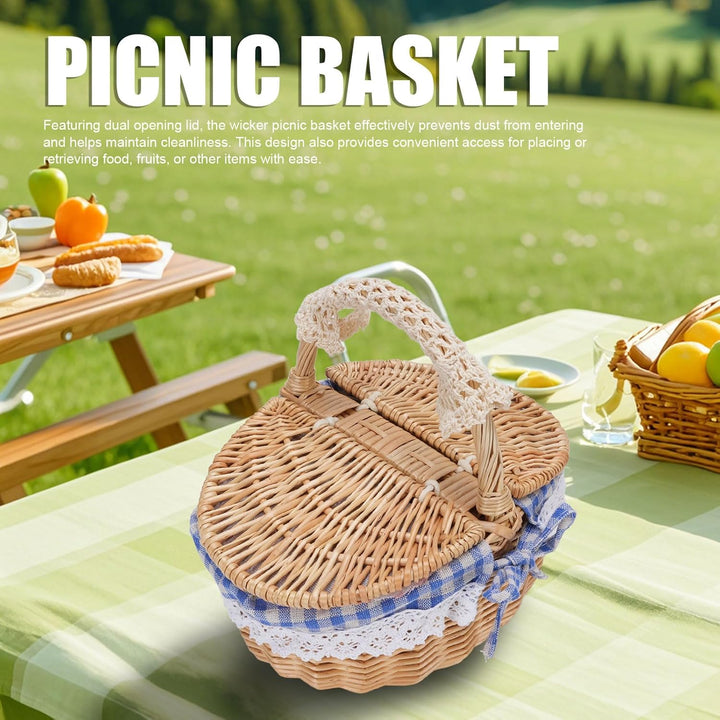 Weidenpicknickkorb mit Deckel und Griff, Picknickkorb für Camping -Gemüse -Pickeln, Doppelöffnungsde