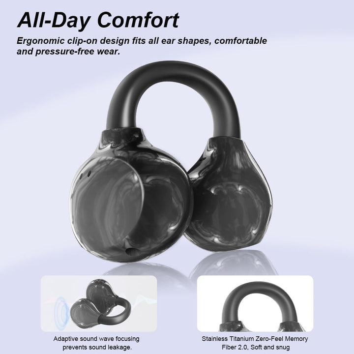 Clip-on Open-Ear Bluetooth-Kopfhörer Wireless,Bluetooth 6.0,60 Stunden Ultra-Lange Akkulaufzeit,Komf
