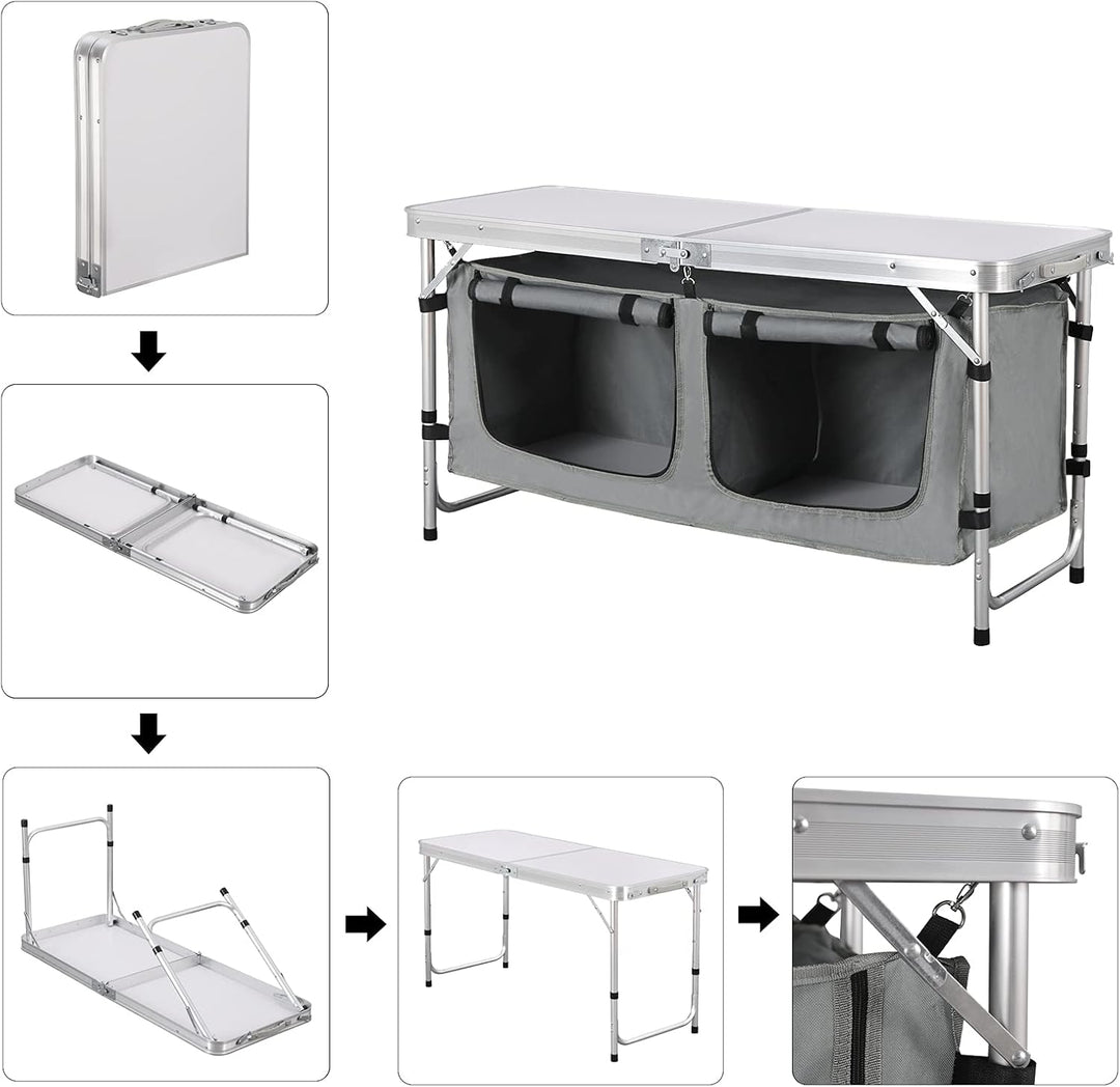 WOLTU faltbar Campingschrank Alu Campingtisch Höhenverstellbar mit Stauraum, Outdoor Campingmöbel Kl