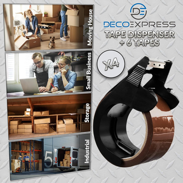 Paketklebeband mit Abroller Set, Paketbandabroller und Rollen Paketklebeband zum Verpacken Extra Str