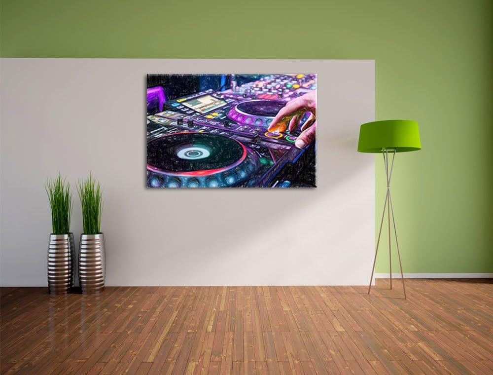 Pixxprint Modern beleuchteter DJ Pult Bunstift Effekt, Format: 100x70 auf Leinwand, 100x70