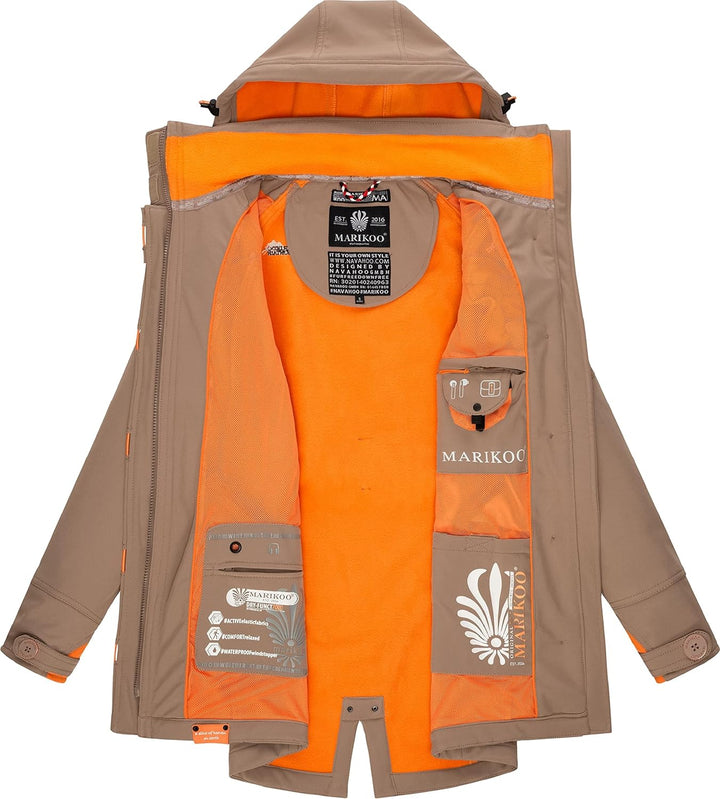 MARIKOO Damen Outdoor Parka Kurzmantel Outdoor Mantel wasserdicht mit Kapuze Soulinaa XS-3XL XS Taup