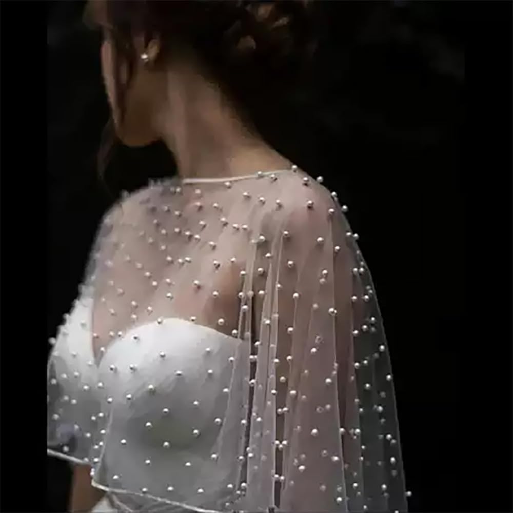 Tüll Perlen Umhang Weicher Organza Brautumhang Chiffon Schal Elegant Cape Kurzer Schulterumhang mit