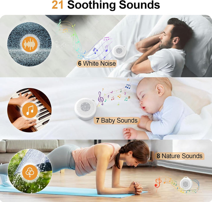 White Noise Machine Einschlafhilfe Babys Erwachsene, Portable White Noise Machine Baby USB, Weisses