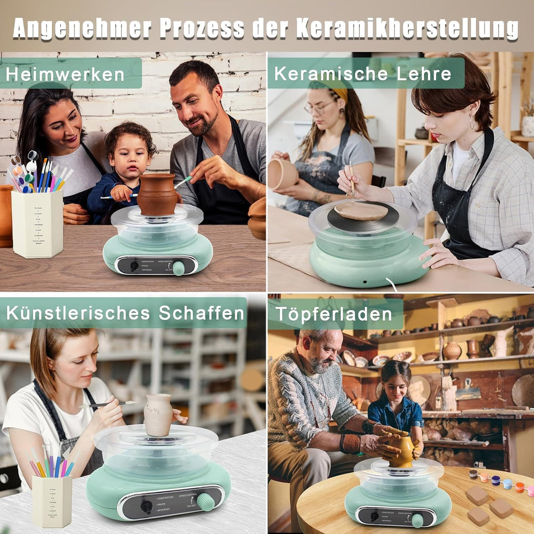 fisca Mini-Töpferscheibe, 4,7" Töpferscheibe für Kinder, Jugendliche und Erwachsene Anfänger, Plug-I