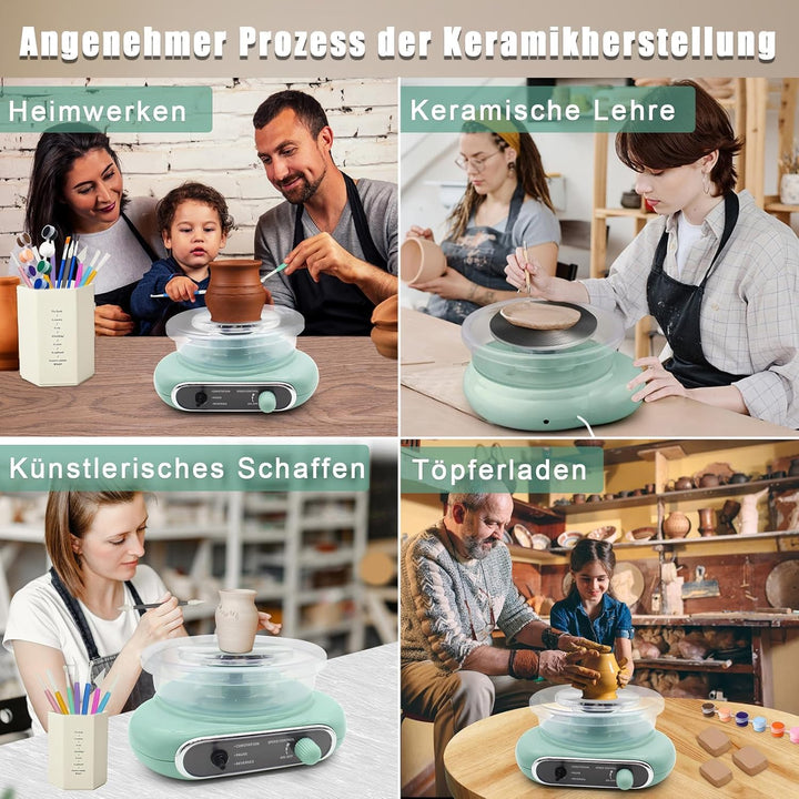 fisca Mini-Töpferscheibe, 4,7" Töpferscheibe für Kinder, Jugendliche und Erwachsene Anfänger, Plug-I