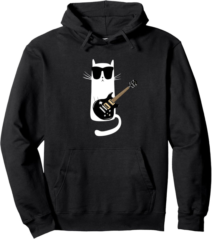 Lustige Katzen-tragende Sonnenbrillen der Gitarre spielt Pullover Hoodie
