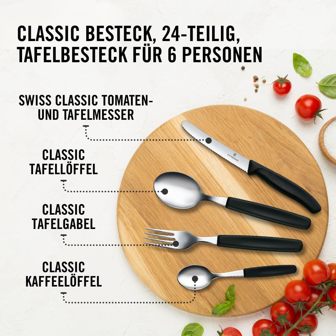 Swiss Classic Tafelbesteck mit Tomatenmesser, 24-teilig, schwarz Single, Single