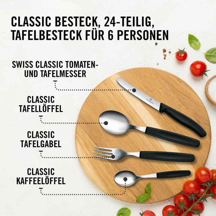 Swiss Classic Tafelbesteck mit Tomatenmesser, 24-teilig, schwarz Single, Single