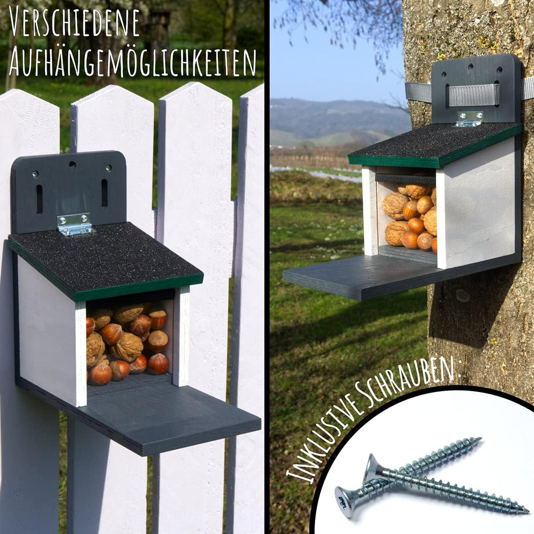 Holznager | Eichhörnchen Futterhaus wetterfest, sehr stabil und sicher | Handmade aus eigener Produk
