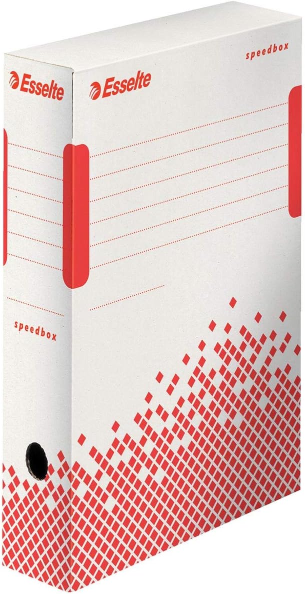 Esselte Speedbox Archivschachtel, 25 Archiv-Boxen mit automatischem Rücken Rücken: 80 mm weiss