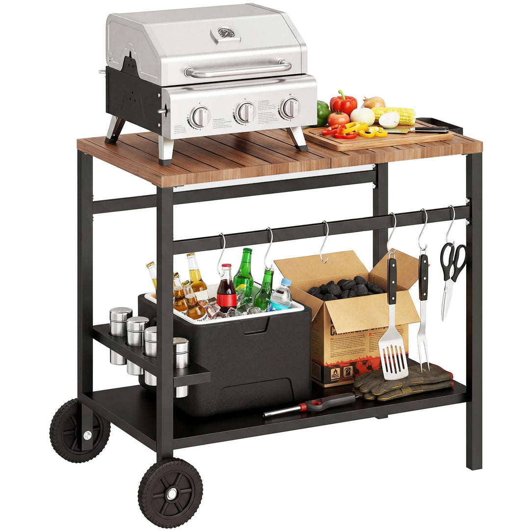 Outsunny Küchenwagen mit Rollen, Servierwagen, Rollwagen mit Haken, Getränkehalter, Küchenhilfe, BBQ