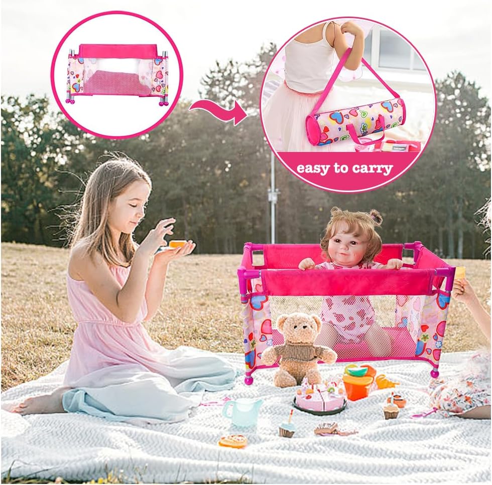 Toclsixz Puppenbett für 43 cm Puppe | Puppen Bett zubehör | Puppen reisebett für Baby Born | Geschen