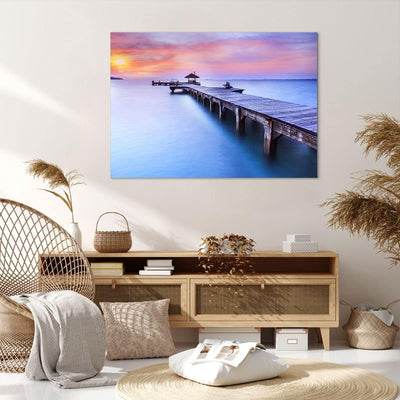 Bilder auf Leinwand 100x70cm Leinwandbild Strand Wasser Meer Urlaub Gross Wanddeko Bild Schlafzimmer