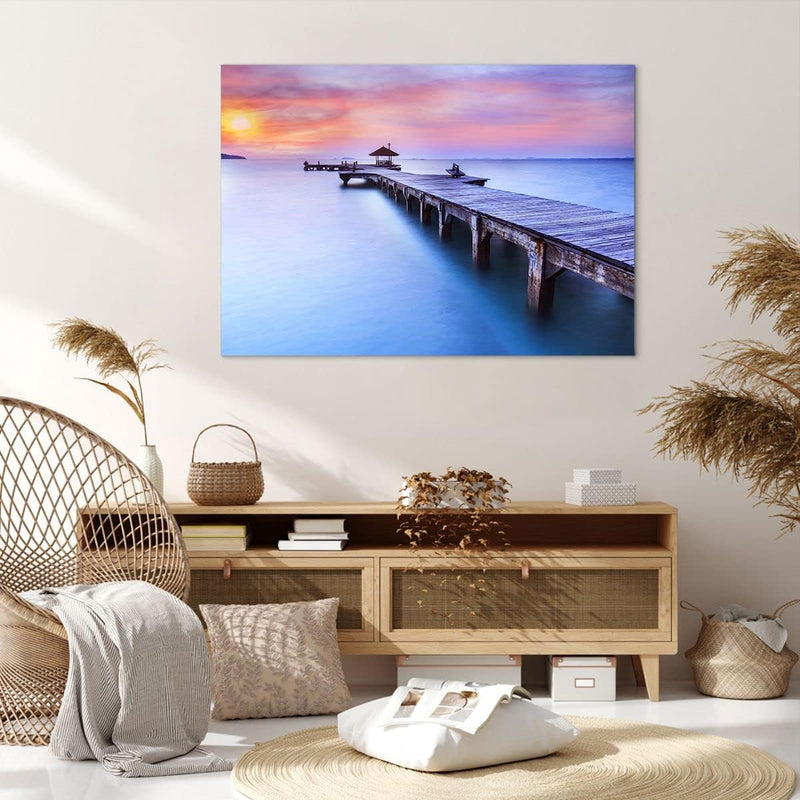 Bilder auf Leinwand 100x70cm Leinwandbild Strand Wasser Meer Urlaub Gross Wanddeko Bild Schlafzimmer