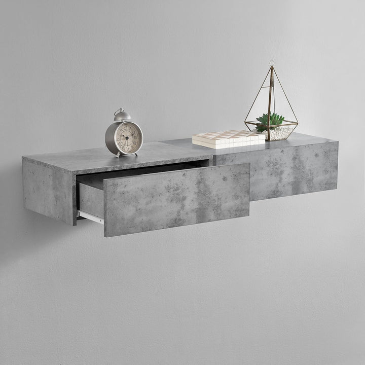 [en.casa] Wandregal Oslo mit Schublade 2er Set Nachttisch schwebende Nachtkommode Hängeregal Wandboa