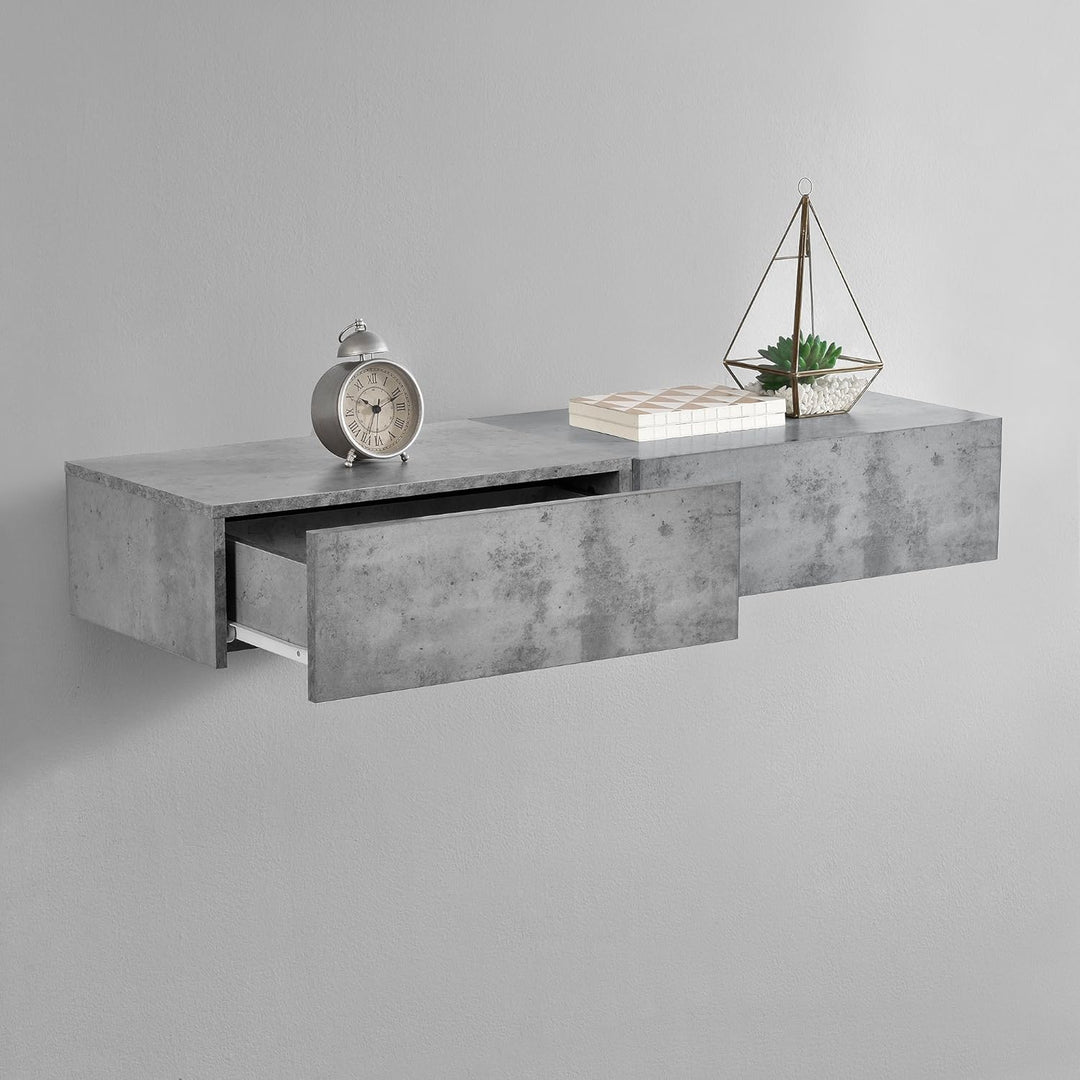 [en.casa] Wandregal Oslo mit Schublade 2er Set Nachttisch schwebende Nachtkommode Hängeregal Wandboa