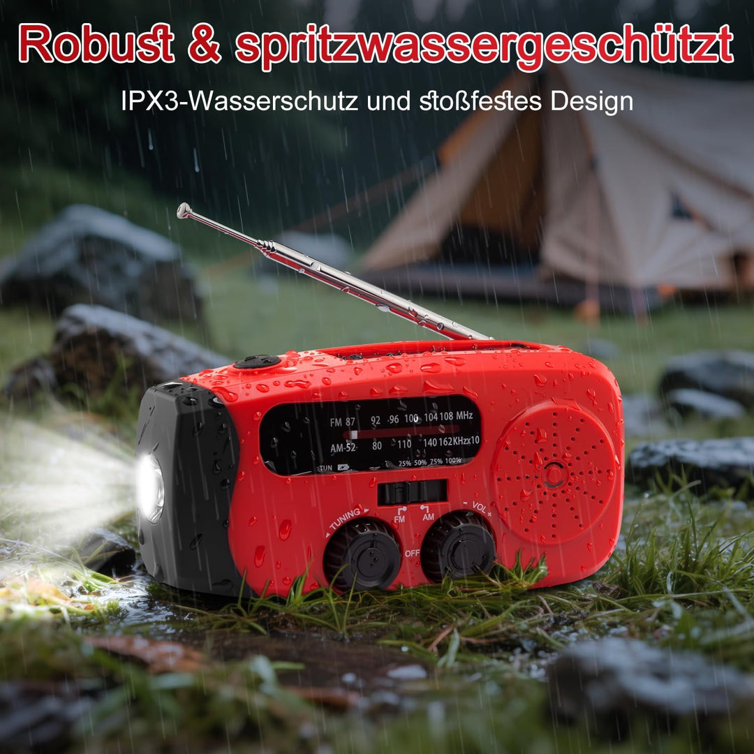 Kurbelradio, Notfall Ausrüstung Solar Radio Emergency, Notfallradio mit kurbel 2000mAh Power Bank mi