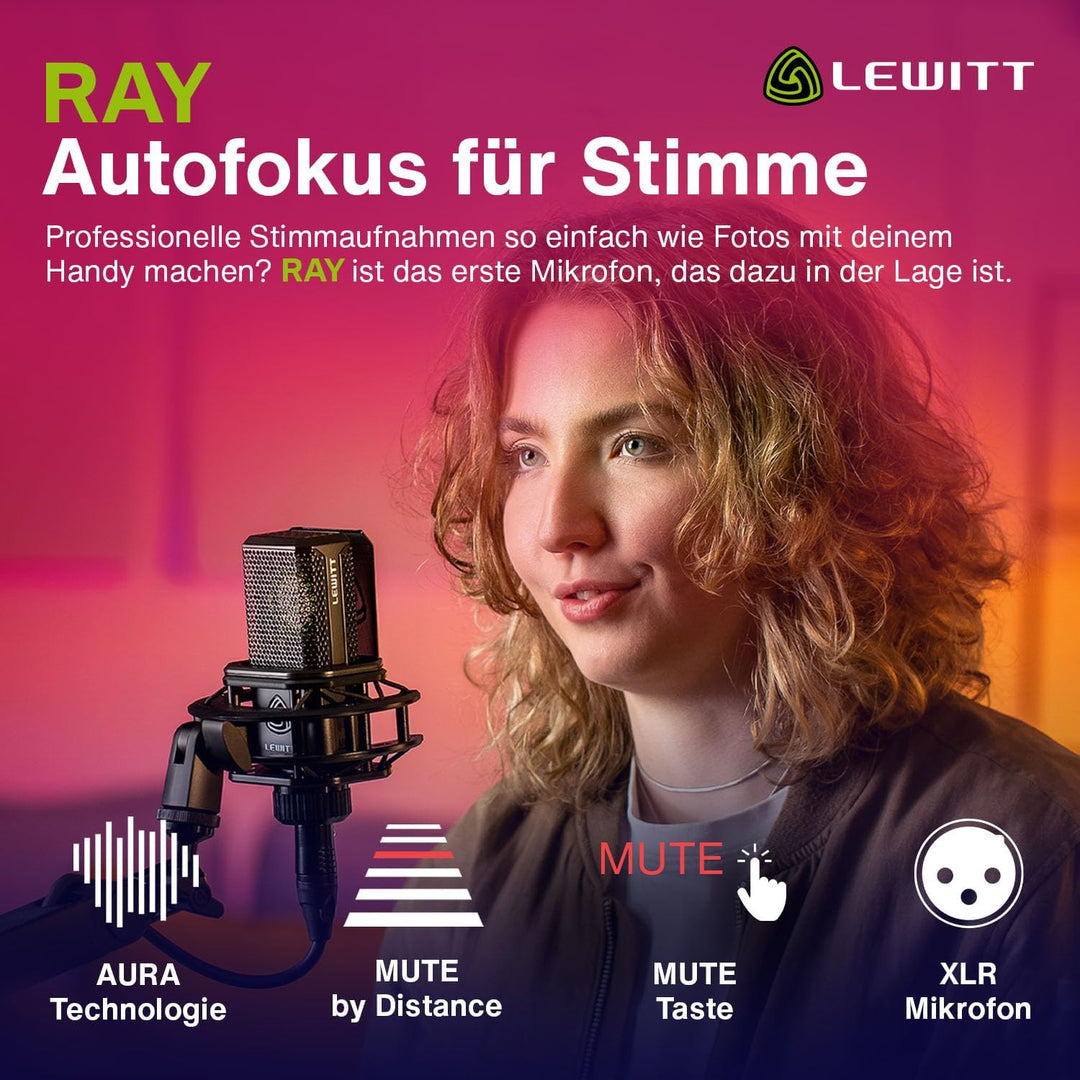 RAY Mikrofon mit Autofokus für Deine Stimme - Mute by Distance und eigene Mute Taste - Für Podcasts,