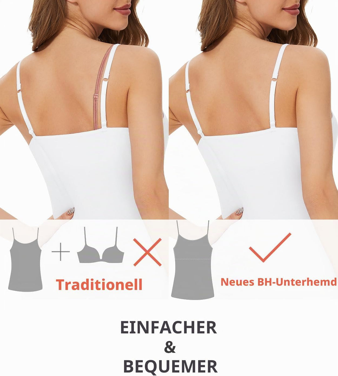 Knuffnee Damen Baumwolle Unterhemd Regal BH Unterhemden Verstellbaren Spaghetti Top 3er Pack XL Schw