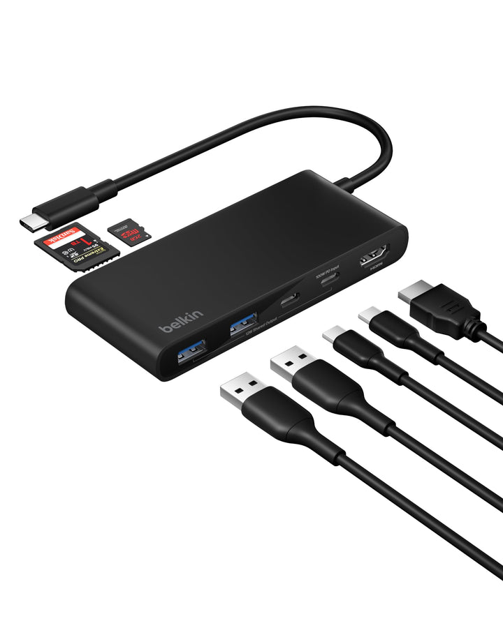 Belkin USB C Hub, 7-in-1 Docking Station, 4K bei 60 Hz, SD, MicroSD, 100 W Power Delivery, 5 Gbit/s