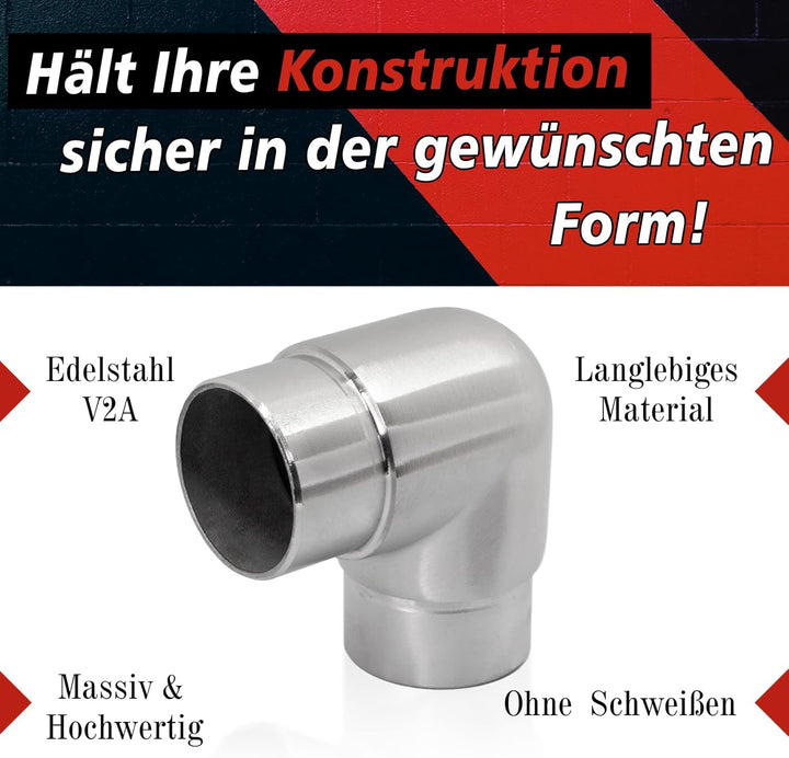 PRIOstahl Rundbogen Rohrbogen Rohrverbinder Steckfitting Eckverbinder Rund 90 Grad - 2 Stück Ø 42,4