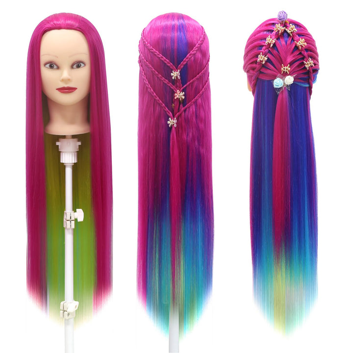 Trainingsköpfe, 28 inch Übungskopf Frisierkopf Friseur 100% Synthetikfaser-Haar Styling Kopf Frisier