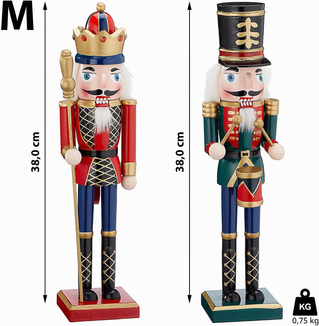 Cepewa Nussknacker aus Holz Set König+Trommler r/g r/b 38 cm Weihnachtsdeko Figur Erzgebirge Nussbre