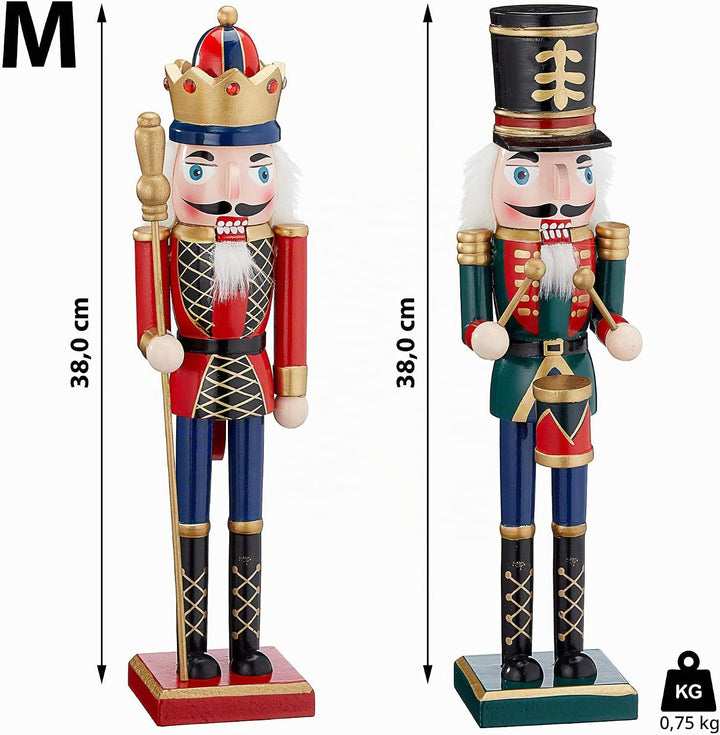 Cepewa Nussknacker aus Holz Set König+Trommler r/g r/b 38 cm Weihnachtsdeko Figur Erzgebirge Nussbre