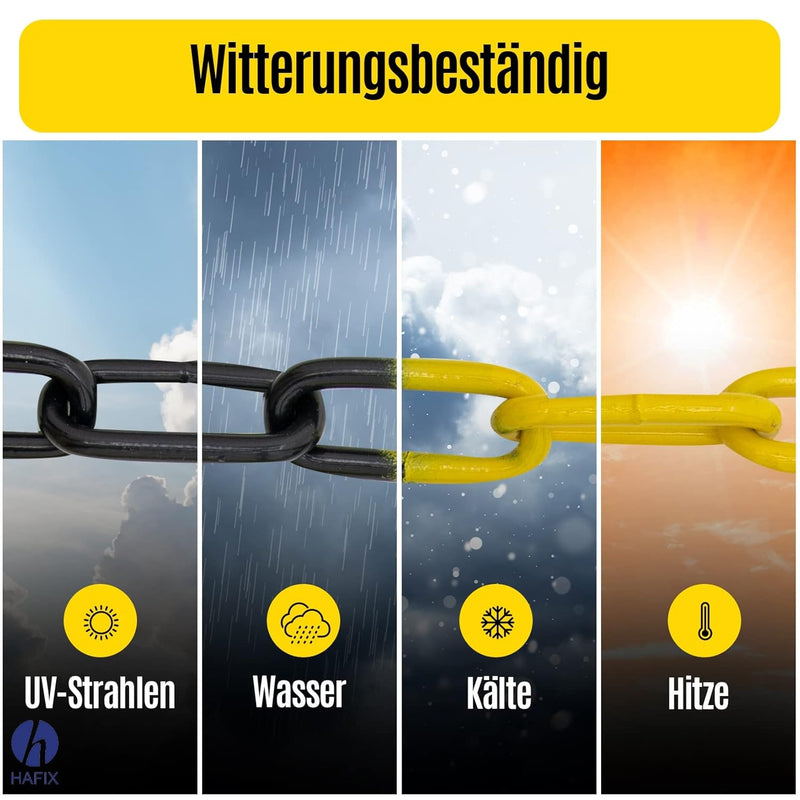 HAFIX® Absperrkette Warnkette Zweifarbige schwarz-gelb Kette 26M. Warnkette 5mm Gliederkette Sicherh