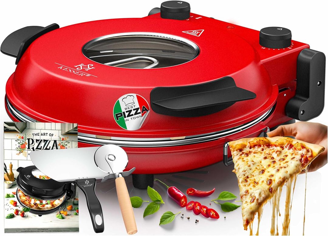 KESSER® Pizza-Ofen elektrisch bis 400 Grad | Elektrischer Pizzabäcker 1200W mit feuerfester Steinpla