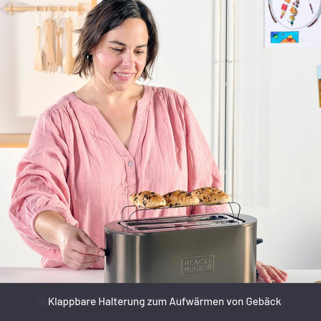 BLACK+DECKER - Extra Breiter Toaster 1500W | Schlitze 260x42 mm | 7 Bräunungsstufen | 6 Glimmer-Heiz