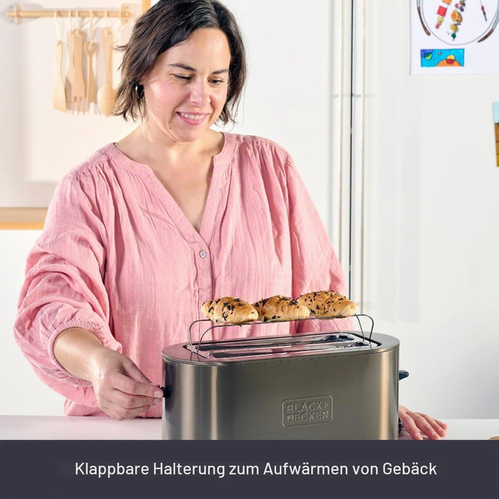 BLACK+DECKER - Extra Breiter Toaster 1500W | Schlitze 260x42 mm | 7 Bräunungsstufen | 6 Glimmer-Heiz
