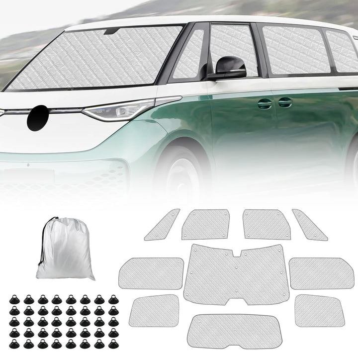 Thermomatte Fahrerhaus Innen Kompatibel mit VW ID Buzz 2022-2026, 10PCS LWB Faltbare Isolierte Sonne