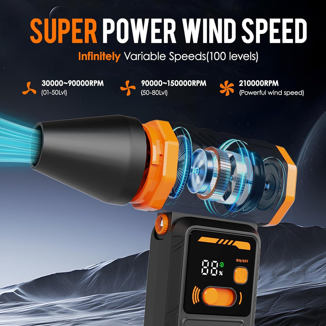 Electric Air Duster,210000RPM Super Power Cordless Elektrische Staubgebläse,100-Gang,Unendlich Varia