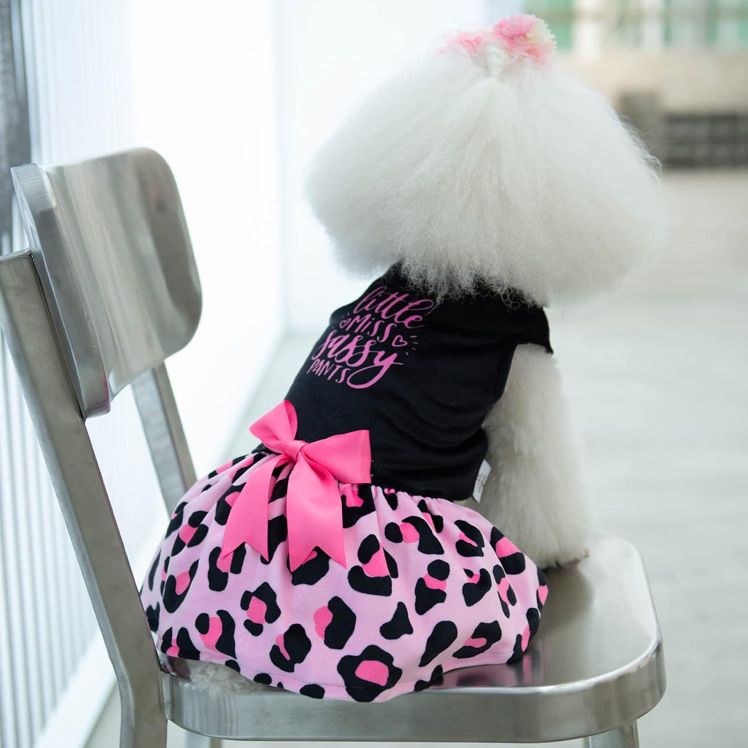 CuteBone Little Miss Sassy Pants Hund Leopardenmuster Kleid Samt für kleine Hunde Mädchen Welpen Kle