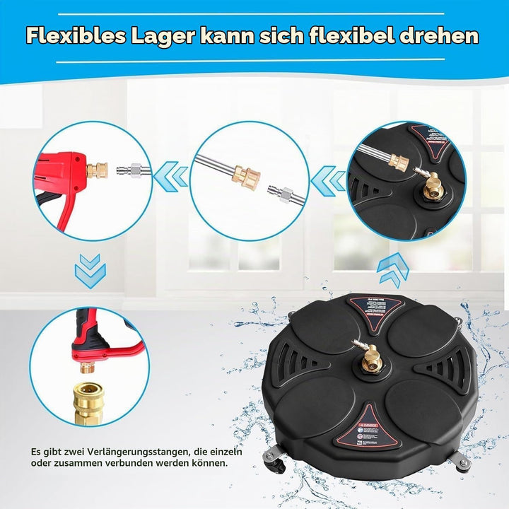 39 cm Hochdruckreiniger-Oberflächenreiniger mit 4 Rädern, Edelstahlgehäuse &amp; 1/4 Zoll Schnellverbind