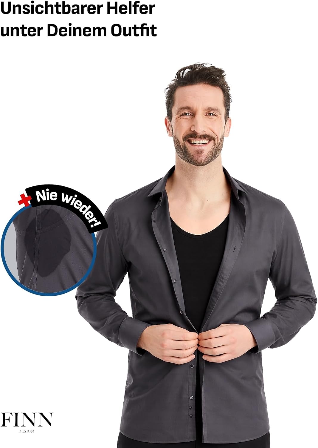 FINN Anti-Schweiss Shirt Herren mit V-Ausschnitt und integrierten Achselpads gegen Starkes Schwitzen