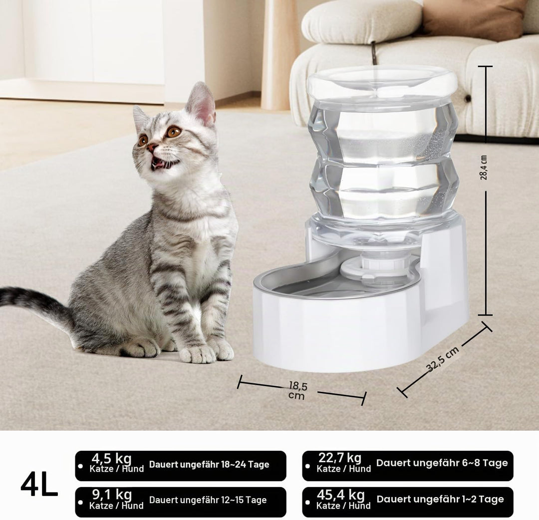 Sfozstra 【Automatischer Schwerkraftspender für Katzen】4L Weiss Edelstahl Wassernapf Feeder - Ideal f