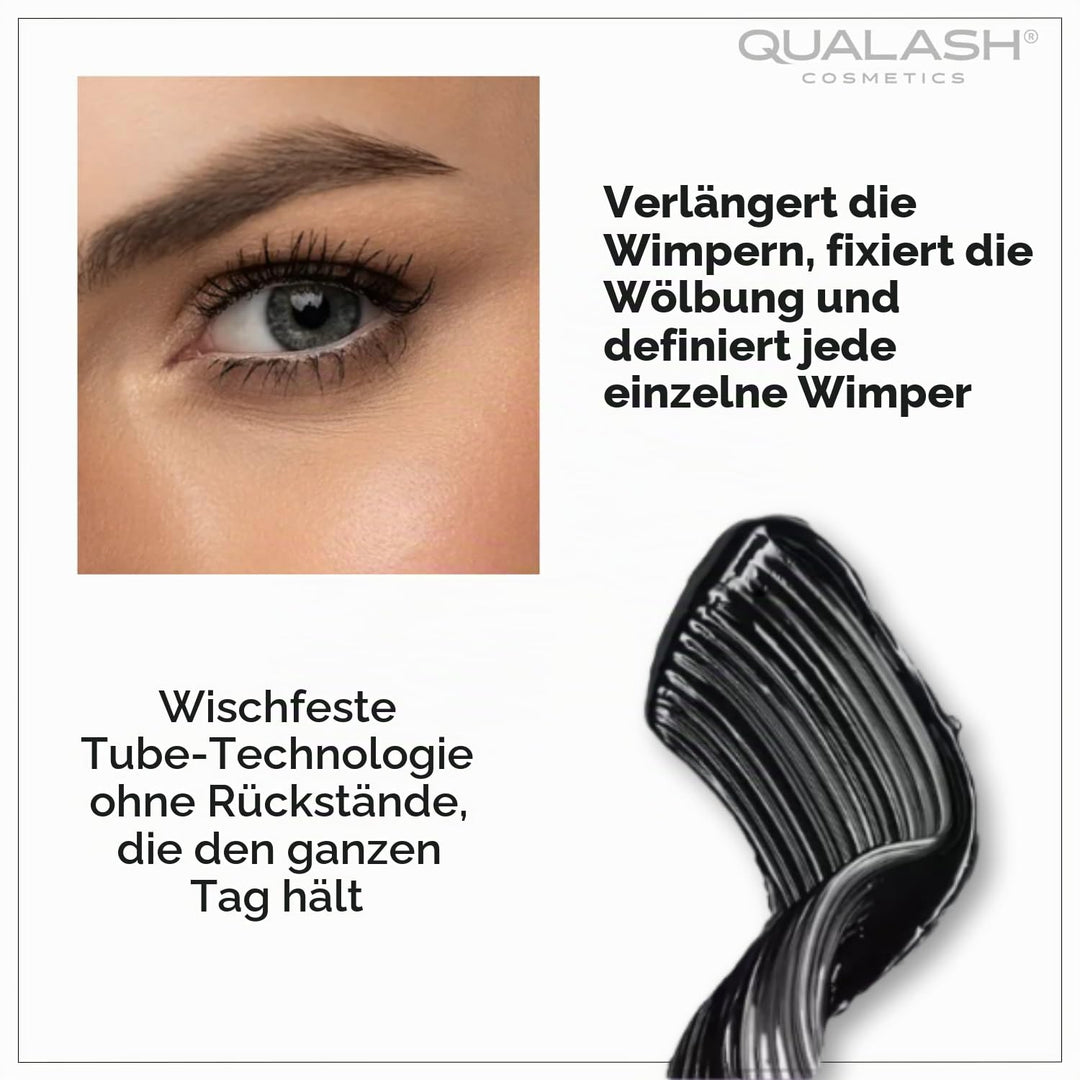 QUALASH® Mascara Duo Set mit Wimpernserum-Effekt – Volume Max &amp; Curl &amp; Lift (2×10 ml) | Schwarze Wim