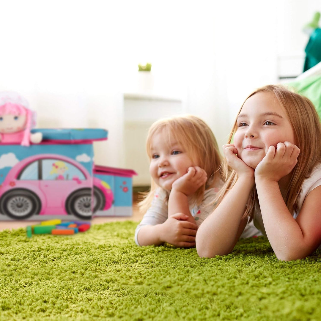 Relaxdays Sitzbox Kinder, Staubox mit Deckel, Spielzeug, faltbar, Motiv Auto, Stauraum, Jungen &amp; Mäd