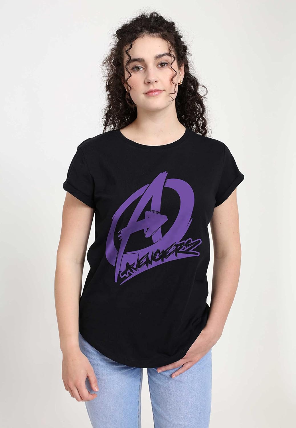 Marvel Damen Avengers Classic Avenger Graffiti Women's Rolled Sleeve T-shirt S Schwarz, S Schwarz