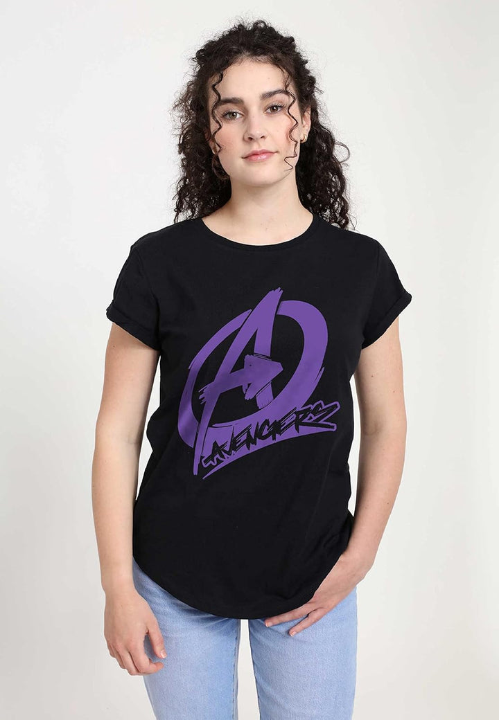 Marvel Damen Avengers Classic Avenger Graffiti Women's Rolled Sleeve T-shirt S Schwarz, S Schwarz