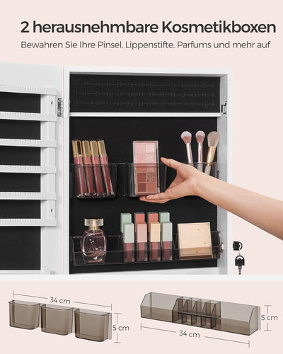 SONGMICS Schmuckschrank hängend, Hängeschrank, abschliessbarer Spiegelschrank, Wandschrank mit rahme