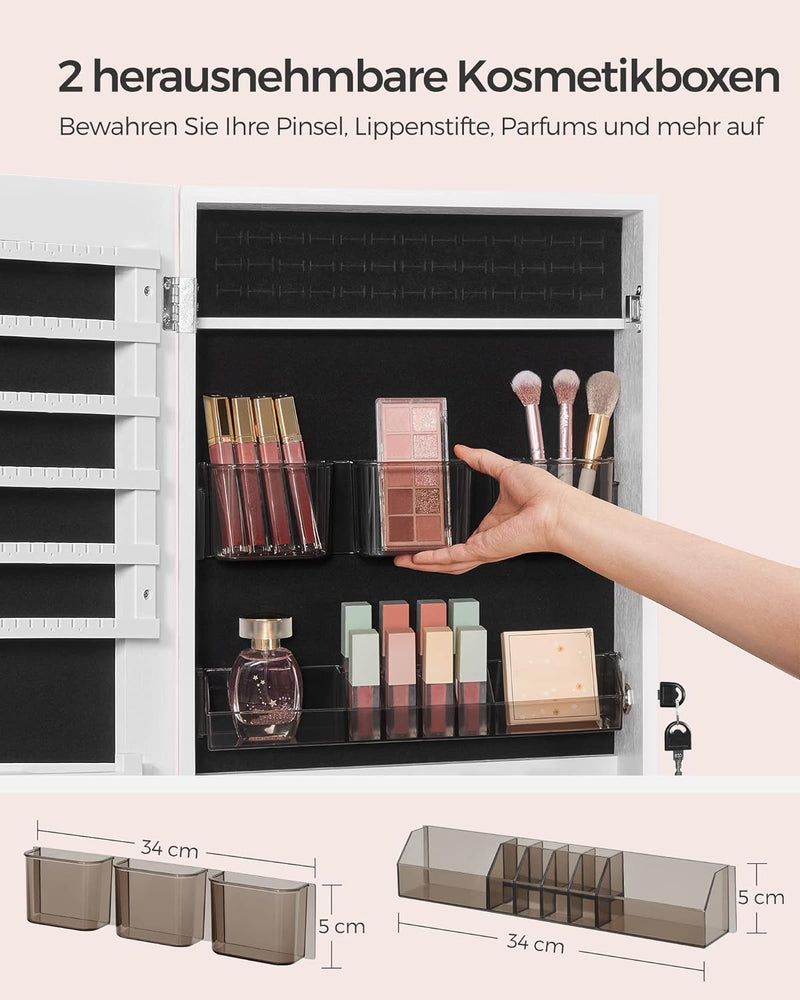 SONGMICS Schmuckschrank hängend, Hängeschrank, abschliessbarer Spiegelschrank, Wandschrank mit rahme