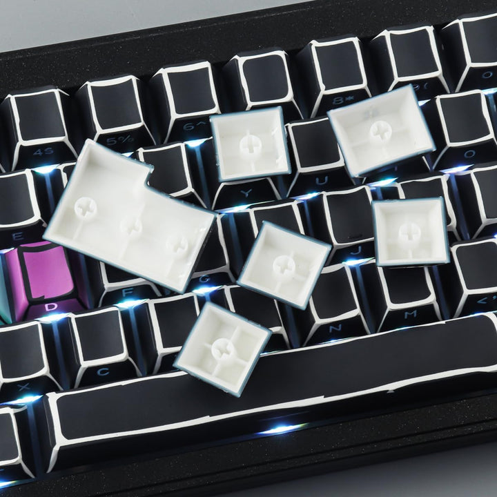 Sunzit PBT Custom Keycaps 128 Tasten Cherry Profil Dye-Sub Sketch Schwarz Tastenkappen Set Durchschi