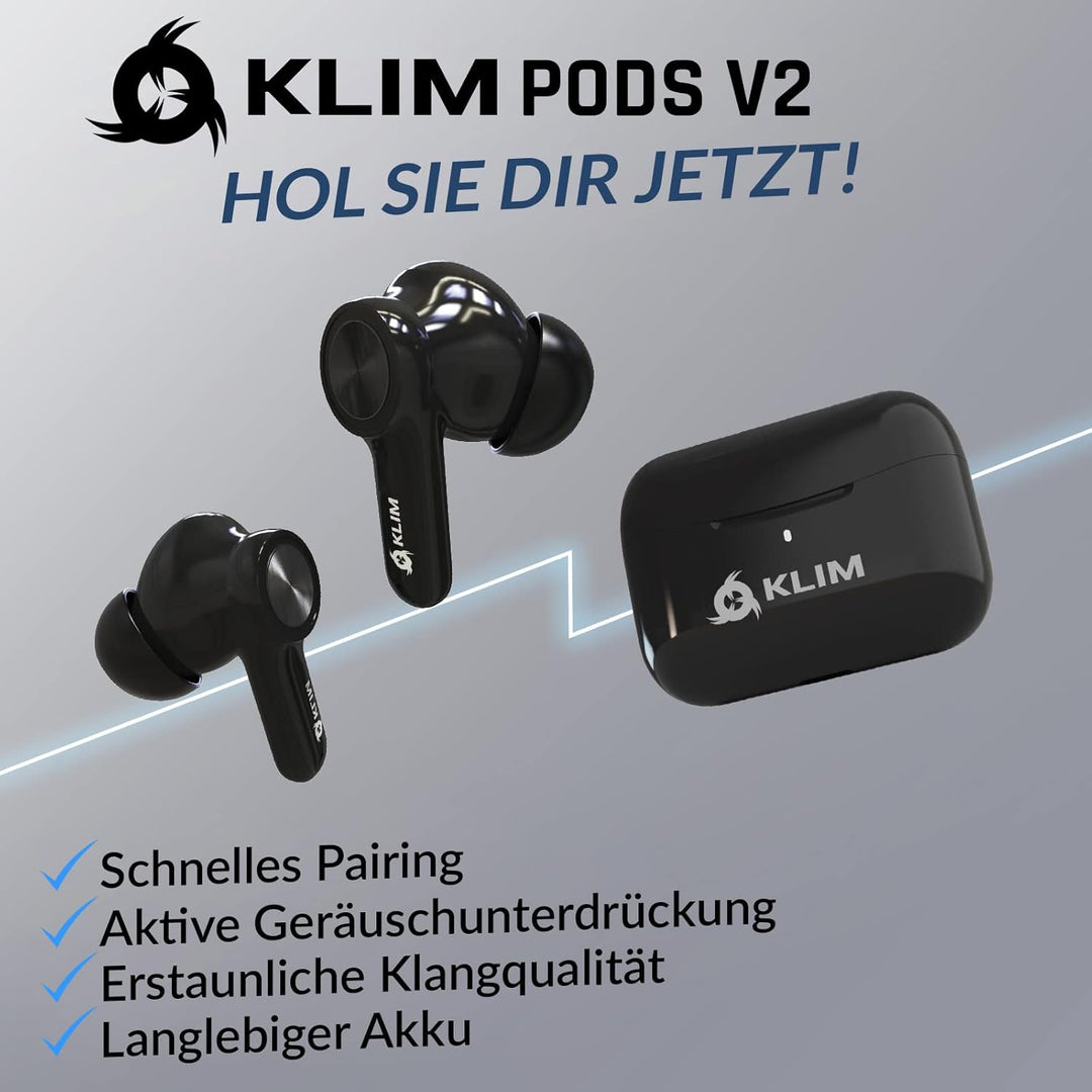KLIM Pods V2 - NEU 2024 - Bluetooth 5.3 Kopfhörer in Ear - Hohe Klangqualität - ANC - Hervorragende