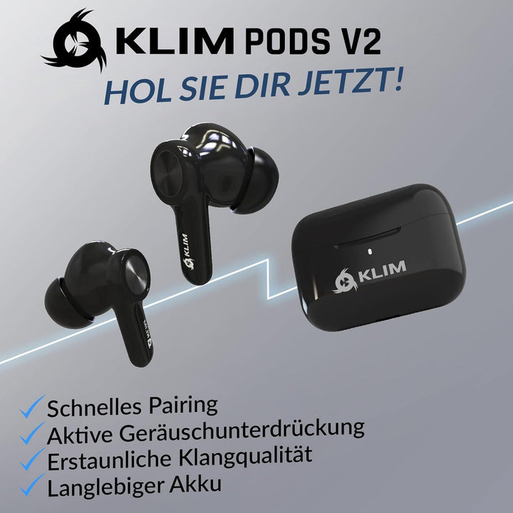 KLIM Pods V2 - NEU 2024 - Bluetooth 5.3 Kopfhörer in Ear - Hohe Klangqualität - ANC - Hervorragende