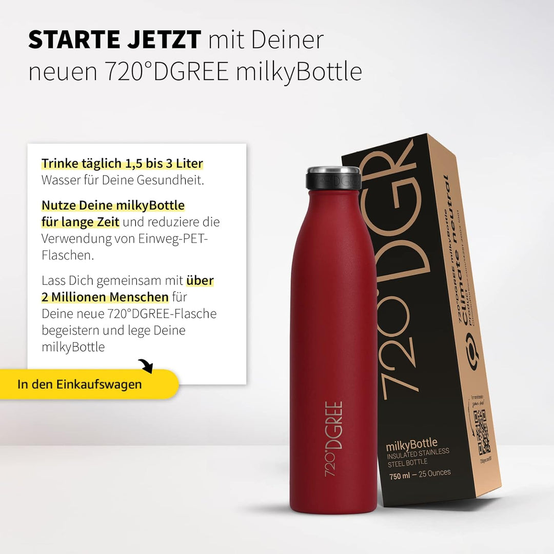 720°DGREE Edelstahl Trinkflasche “milkyBottle” - 750ml - BPA-Frei, Auslaufsicher, Kohlensäure geeign